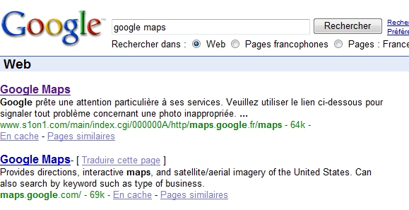 Google Maps dupliqué par un Web Proxy